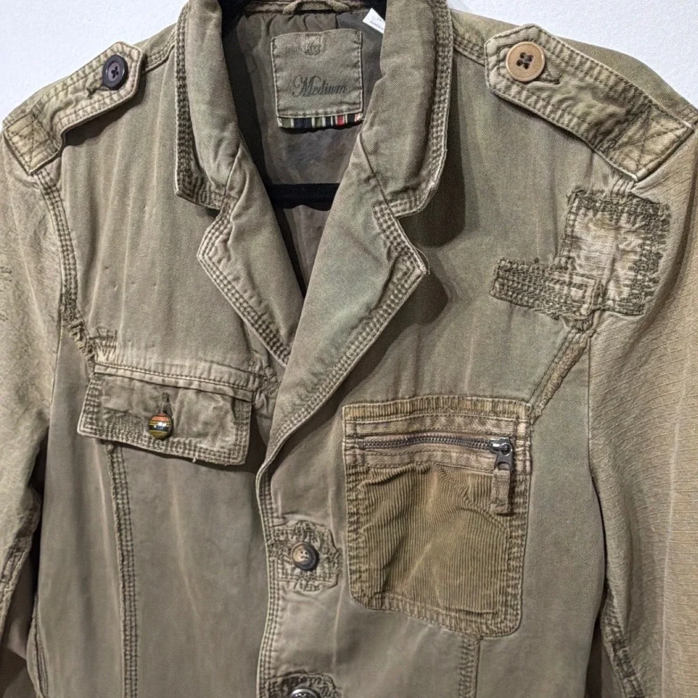 Triple‎ 5 Soul Y2K Men Medium Military Jacket Green Distressed Skull Graphic